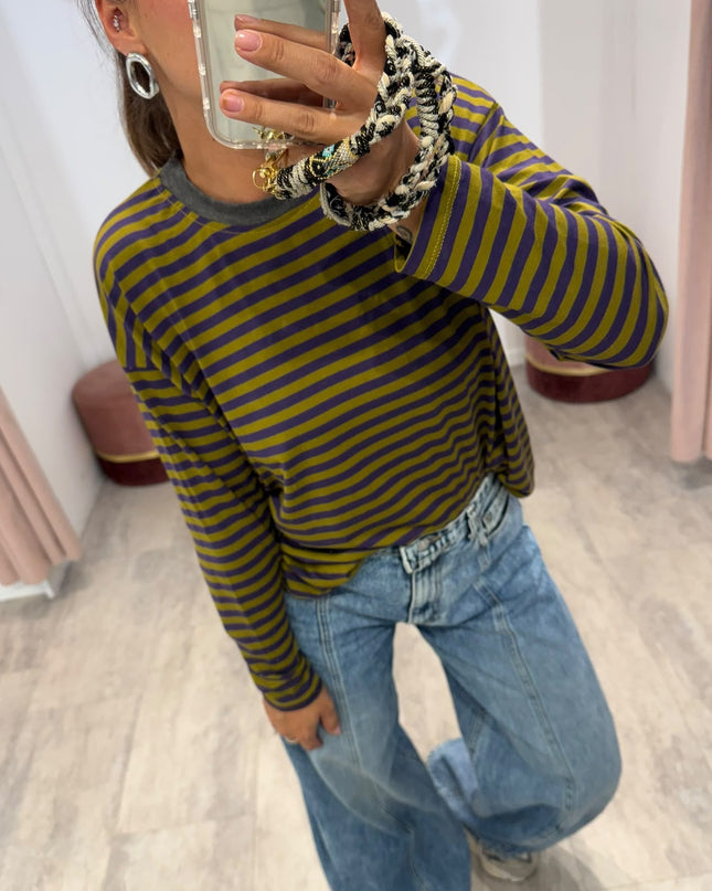 T-shirt righe basic verde/viola - Haveone