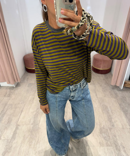 T-shirt righe basic verde/viola - Haveone