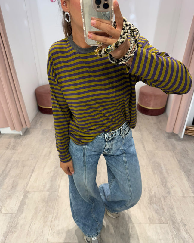 T-shirt righe basic verde/viola - Haveone