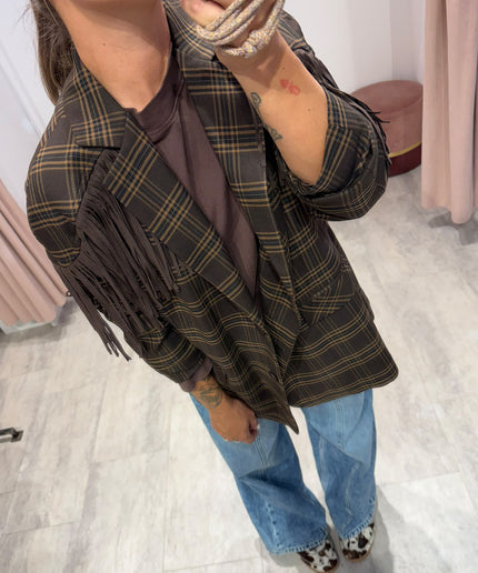 Giacca check marrone con frange - Haveone