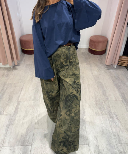 Denim palazzo cargo flower - Haveone
