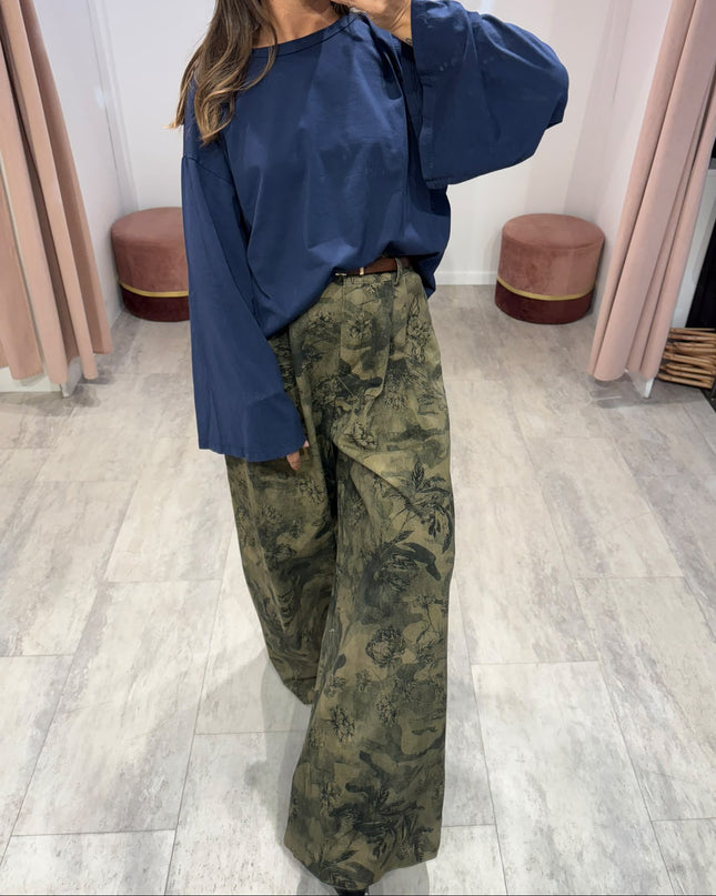Denim palazzo cargo flower - Haveone