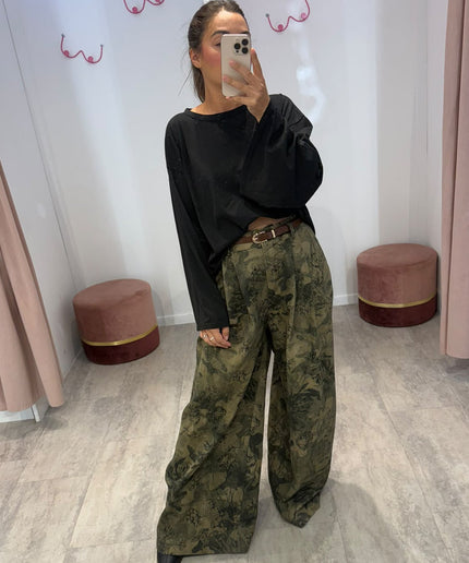 Denim palazzo cargo flower - Haveone