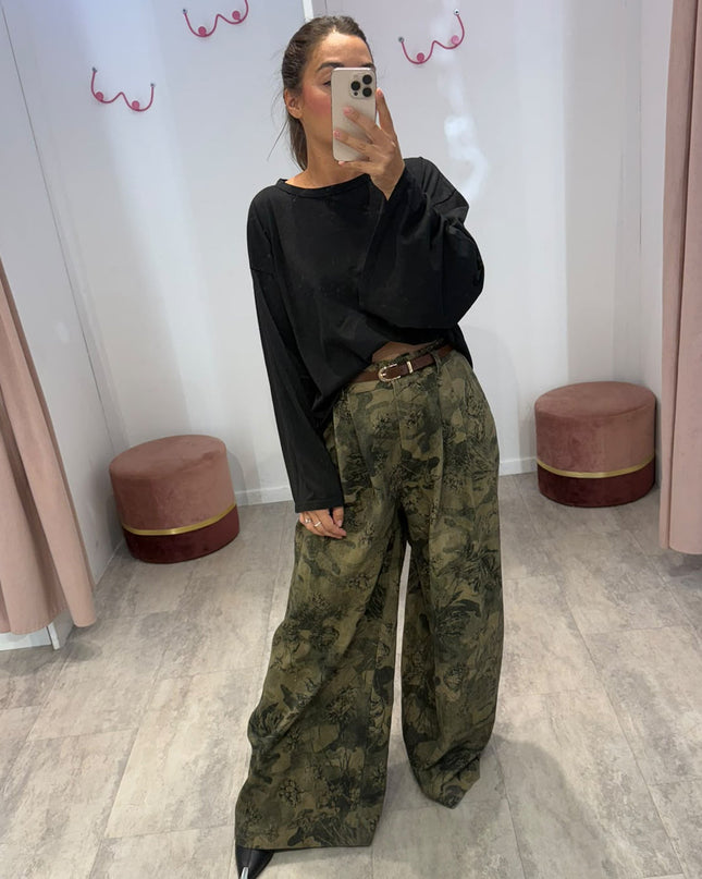 Denim palazzo cargo flower - Haveone