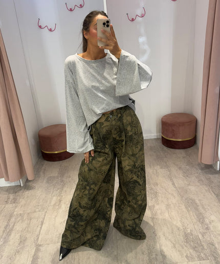 Denim palazzo cargo flower - Haveone