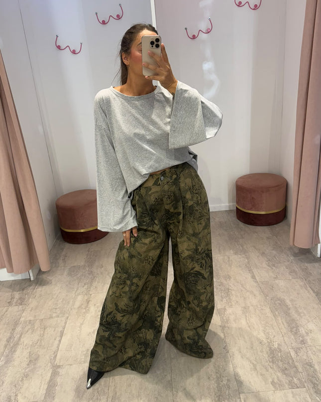 Denim palazzo cargo flower - Haveone