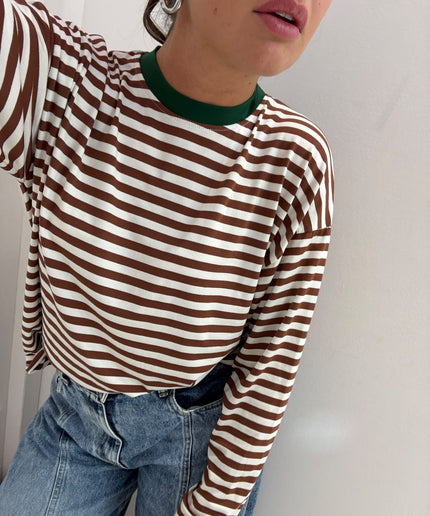 T-shirt righe basic panna/tabacco - Haveone