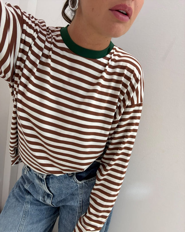 T-shirt righe basic panna/tabacco - Haveone