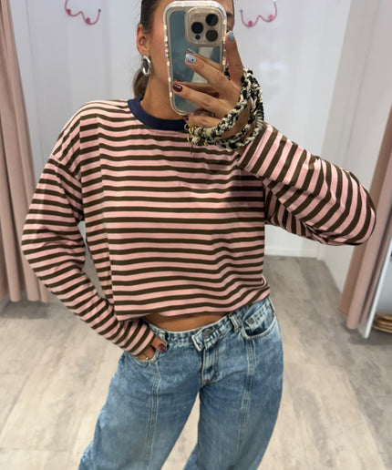 T-shirt righe basic moro/rosa - Haveone