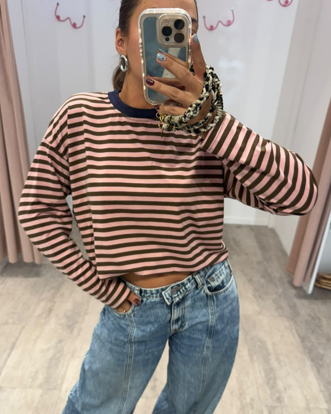 T-shirt righe basic moro/rosa - Haveone