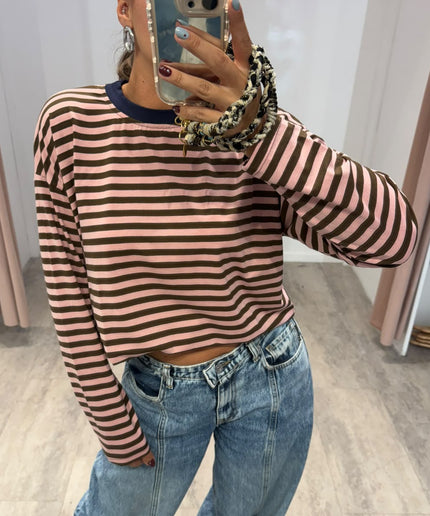 T-shirt righe basic moro/rosa - Haveone