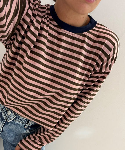 T-shirt righe basic moro/rosa - Haveone