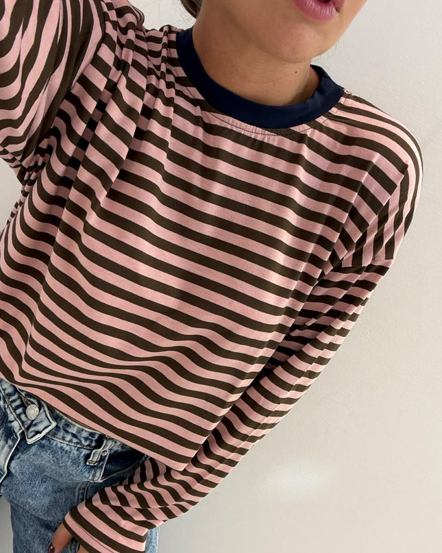 T-shirt righe basic moro/rosa - Haveone