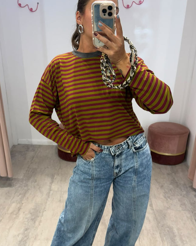 T-shirt righe basic verde/vino - Haveone