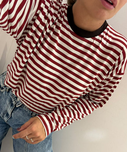 T-shirt righe basic panna/bordeaux - Haveone