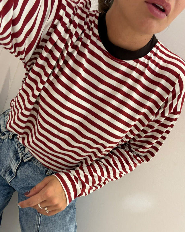 T-shirt righe basic panna/bordeaux - Haveone