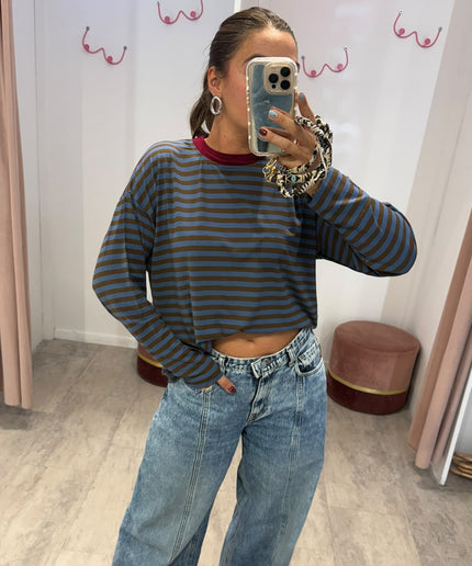 T-shirt righe basic polvere/corda - Haveone