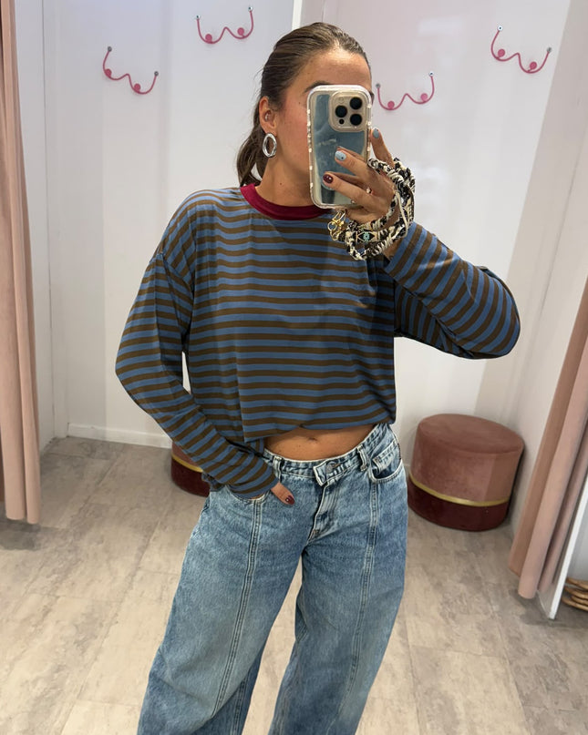 T-shirt righe basic polvere/corda - Haveone