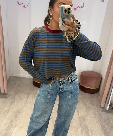 T-shirt righe basic polvere/corda - Haveone