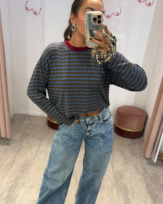 T-shirt righe basic polvere/corda - Haveone
