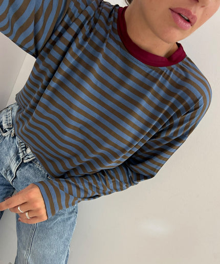 T-shirt righe basic polvere/corda - Haveone