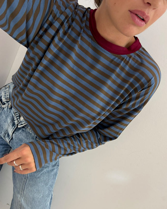 T-shirt righe basic polvere/corda - Haveone
