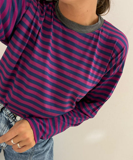 T-shirt righe basic blu/orchidea  - Haveone