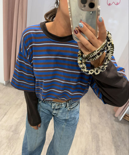 T-shirt righe double turchese/nocciola  - Haveone