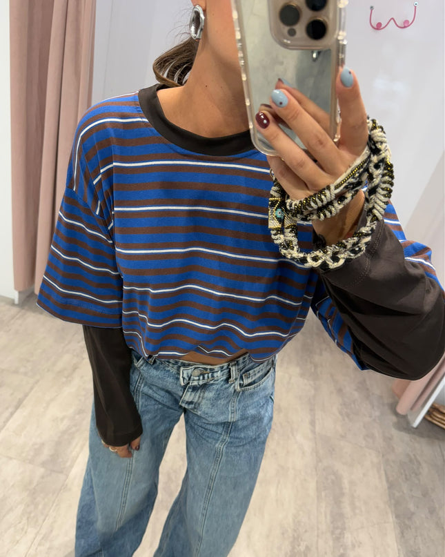 T-shirt righe double turchese/nocciola  - Haveone