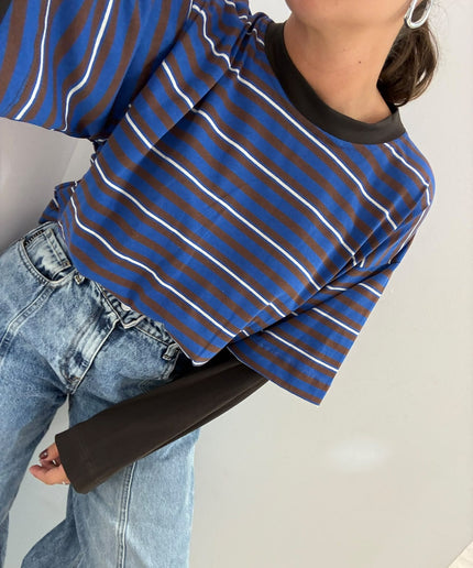 T-shirt righe double turchese/nocciola  - Haveone