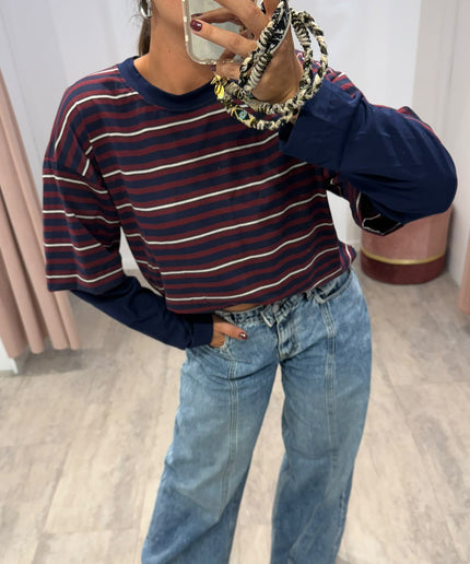 T-shirt righe double blu/vino  - Haveone