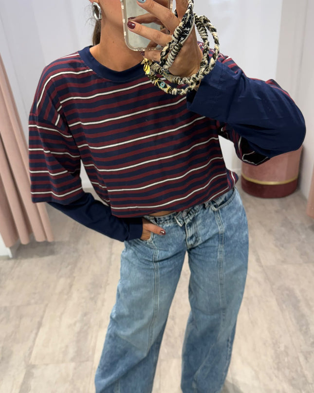 T-shirt righe double blu/vino  - Haveone