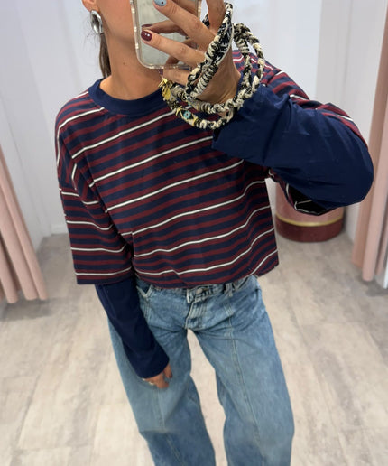 T-shirt righe double blu/vino  - Haveone