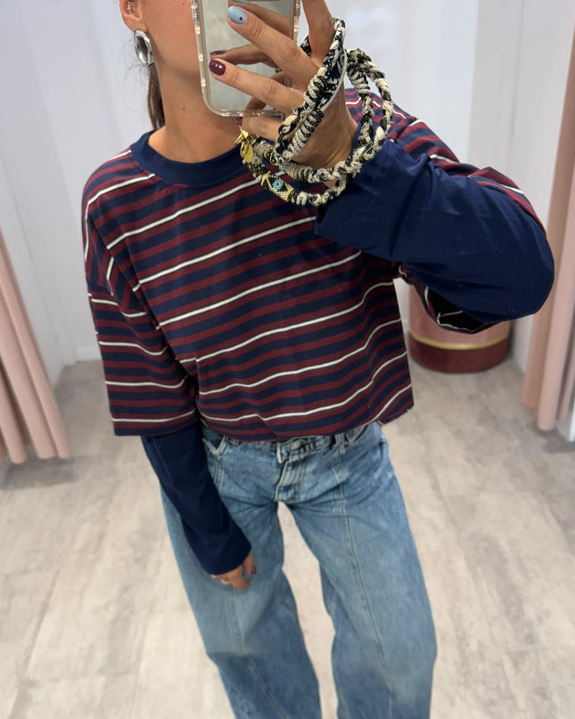 T-shirt righe double blu/vino  - Haveone