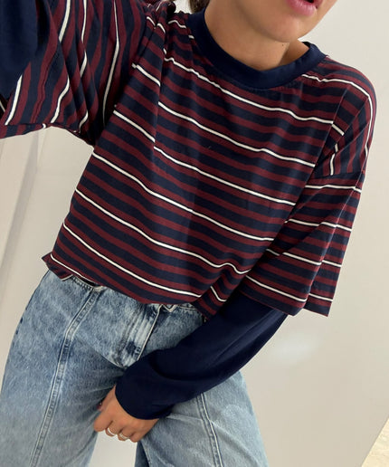 T-shirt righe double blu/vino  - Haveone