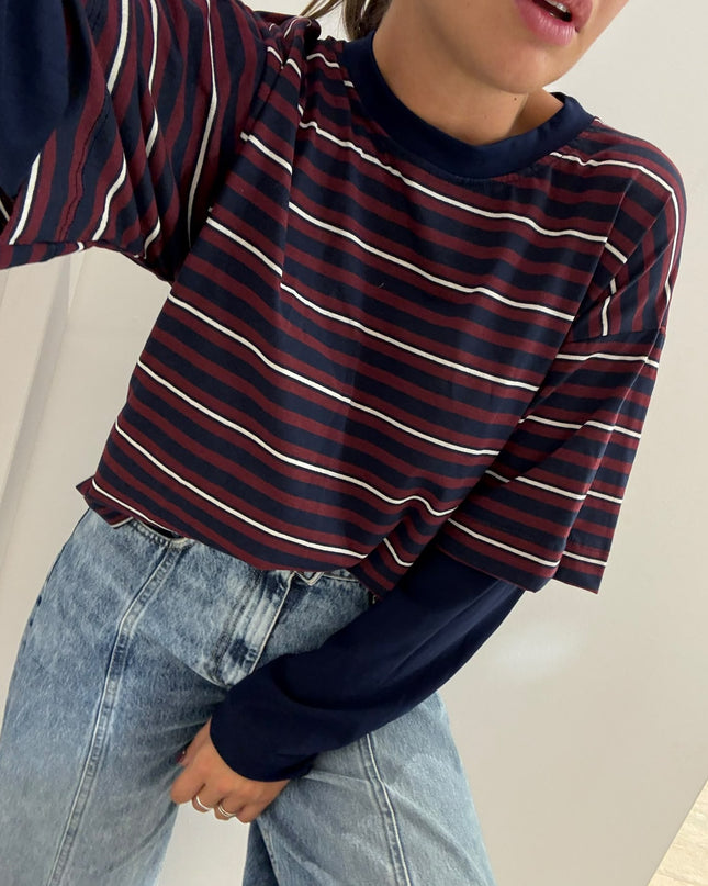 T-shirt righe double blu/vino  - Haveone