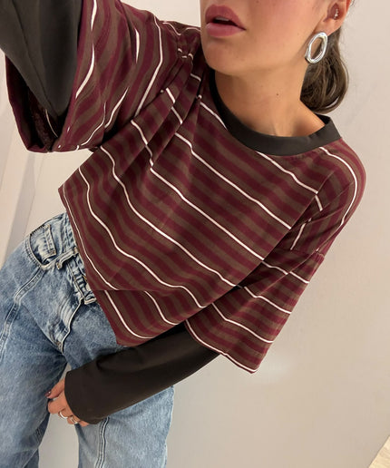 T-shirt righe double marrove/vino  - Haveone