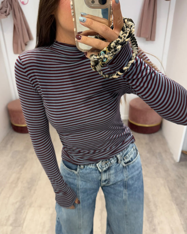 Cashmirina righe azzurro/bordeaux - Haveone