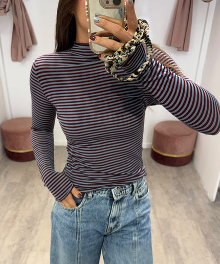Cashmirina righe azzurro/bordeaux - Haveone