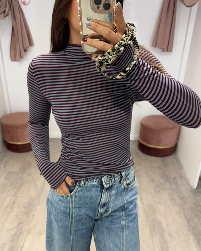 Cashmirina righe azzurro/bordeaux - Haveone