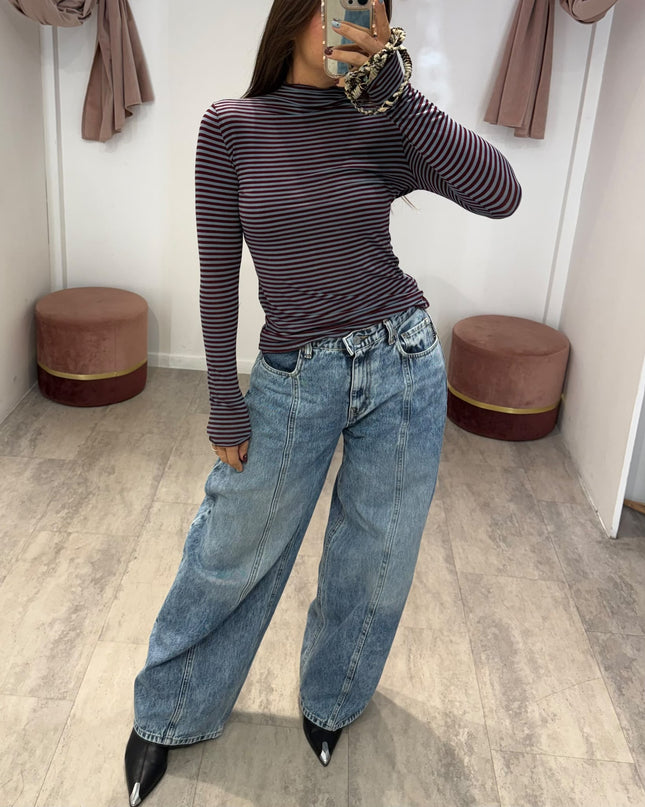 Cashmirina righe azzurro/bordeaux - Haveone