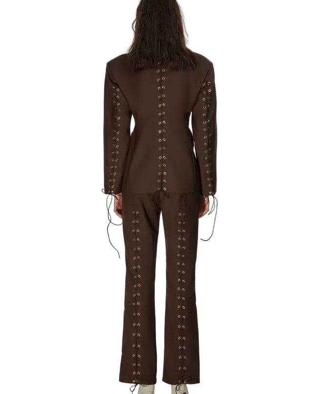 Blazer caffè con dettagli borchie e lacci - TPN