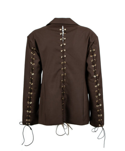 Blazer caffè con dettagli borchie e lacci - TPN