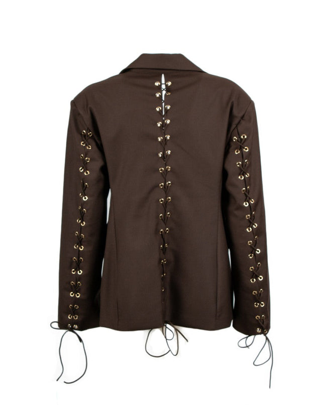 Blazer caffè con dettagli borchie e lacci - TPN