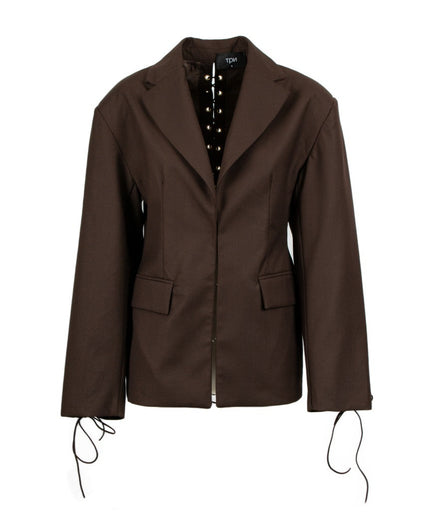 Blazer caffè con dettagli borchie e lacci - TPN
