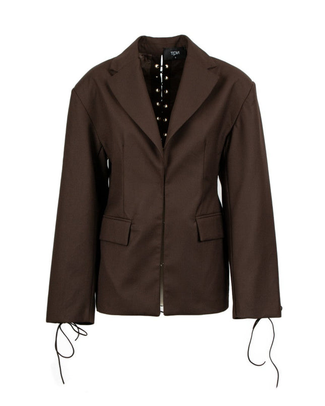 Blazer caffè con dettagli borchie e lacci - TPN